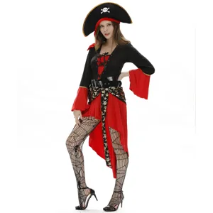 Sexy pirate costume set for women, Halloween cosplay party outfit dress details.