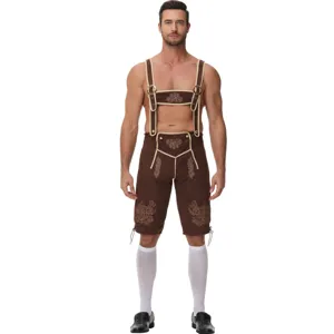 Mens traditional Oktoberfest costume lederhosen set with suspenders for German beer festival.
