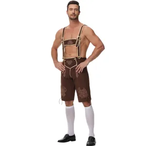 Men's traditional Oktoberfest lederhosen costume with embroidered details and suspenders.