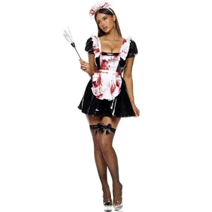 Women's Horror Bloody Maid Dress Halloween Cosplay Costume Evil Maid Outfit Gothic Role Play Uniform For Fancy Dress Party