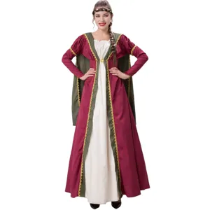 Costume de Jeu de Rôle de Reine de la Cour Médiévale pour Femmes Halloween Cape à Capuche Rétro Robe Performance Tenue Maxi Gothique