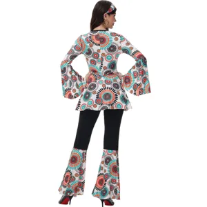 Ensemble de costume disco hippie rétro des années 70 avec tunique et pantalon évasé.