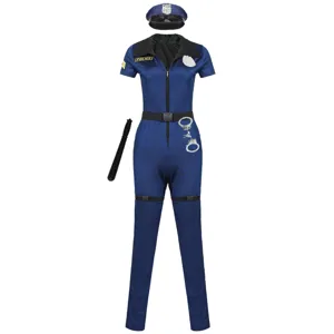 Sexy women police costume roleplay uniform outfit with hat belt handcuffs and baton props.