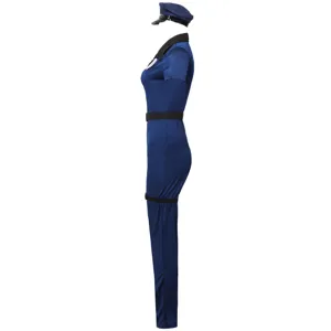 Sexy police costume for women, blue jumpsuit with hat and belt, plus size role play uniform.