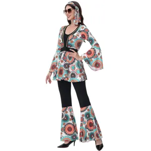 Ensemble de costume disco hippie rétro avec pantalon patte d'eph floral pour fête.