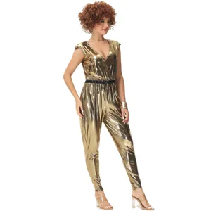 Women 80s disco metallic shiny jumpsuit party stage performance costume outfit wear