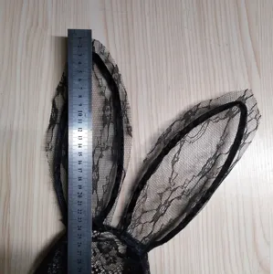 Accessorio per fascia per capelli con orecchie da coniglio in pizzo nero per festa costume