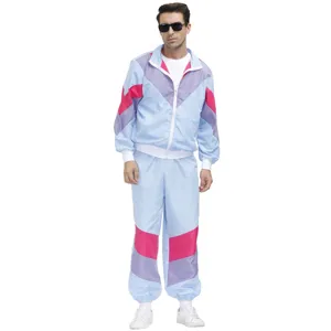 Costume da tuta sportiva colorata retro anni '80 da uomo per festa di Halloween e spettacolo.