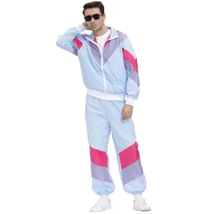 Tuta sportiva retrò colorblock anni 80 da uomo, ideale per feste di Halloween e cosplay.