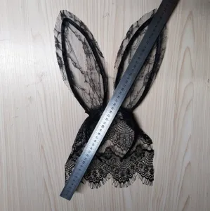 Cerchietto con orecchie da coniglio in pizzo nero velo accessorio per capelli festa cosplay