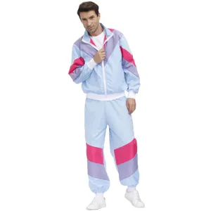 Tuta sportiva retrò anni 80 90 color block da uomo giacca e pantaloni costume festa.