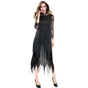 Halloween black vampire costume cosplay lace sheer long dress for women party role play