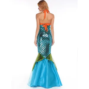 Detailed back view of the mermaid costume cosplay dress with shiny fish scale pattern tail.