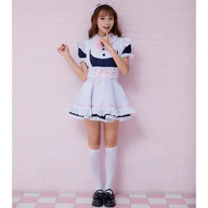 Japanese maid costume cosplay uniform sweet anime Halloween party outfit with dress and accessories.