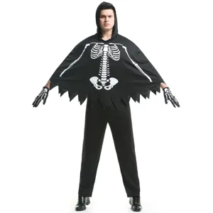 Costume De Squelette D'Halloween Grim Reaper En Polyester Cape À Capuche Haut Et Bas Unisexe Imprimé D'os Effrayant Tenue De Fête Cosplay