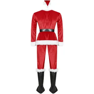 Detailed view of the premium plush Santa Claus costume, showing texture and components clearly.