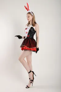 Costume de fille de lapin sexy pour femmes jeu de rôle fête halloween robe noire rouge mignonne
