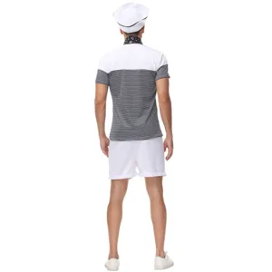 Men's sailor costume set short sleeve striped top white shorts halloween party cosplay