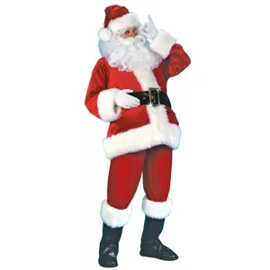Premium Long Plush Santa Claus Costume Set For Adults Red Velvet Christmas Cosplay Outfit Top And Bottom With Hat Belt Beard Gloves Boot Covers