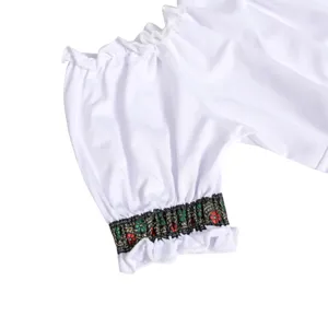 Traditional German Oktoberfest dress puffy sleeve detail with elegant folk embroidery cuff design.