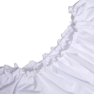 White dirndl blouse ruffle neckline detail, traditional Bavarian costume close-up shot.