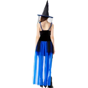Costume de Sorcière Halloween Femme Grande Taille Robe Adulte Cosplay Noir Bleu Dos