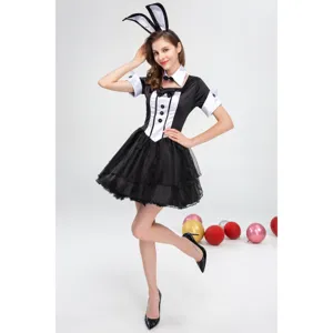 Sexy bunny girl costume black white cosplay outfit for halloween party dress with ears