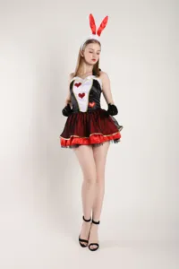Sexy femmes lapin jeu de rôle costume rouge noir robe bunny fille tenue pour fêtes d'halloween