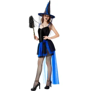 Costume de sorcière d'Halloween pour femmes grandes tailles robe adulte cosplay avec chapeau.