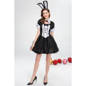 Sexy bunny girl costume role play outfit Halloween party black white dress with ears