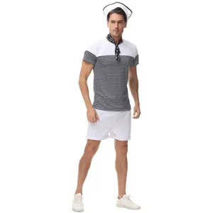 Mens sailor costume striped cosplay outfit for Halloween party nautical navy performance wear