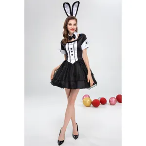 Sexy bunny girl costume Halloween cosplay outfit black white maid dress with ears and accessories