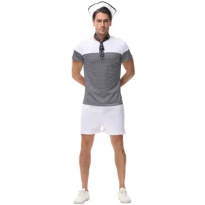 Men's sailor costume detail view, classic striped cosplay outfit for parties and events.