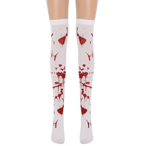 Halloween Blood Stained Over The Knee Stockings Horror White Long Socks For Women Costume Accessory Printed Blood Splatter Leggings