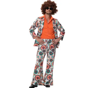 Costume Disco des Années 70 pour Couples Hommes Femmes Tenue de Fête Rétro Pantalon à Pattes d'Eph Imprimé Géométrique Hippie Halloween