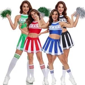 Women Sexy Cheerleader Costume Set Letter Print Crop Top And Pleated Mini Skirt Uniform For Stage Performance Cosplay Party
