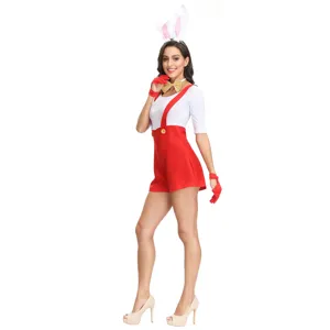 Sexy Halloween Bunny Girl Costume Cosplay Outfit Women White Red Role Play Dress