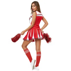 Sexy women cheerleader costume set in red and white, perfect for cosplay, dance, and stage performances.