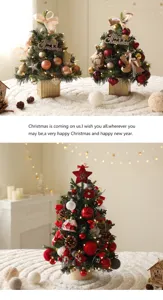Piccoli alberi di Natale da scrivania con luci LED calde e decorazioni festive