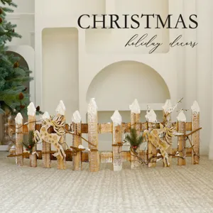 Clôture de sapin de Noël rustique en bois avec renne pour une décoration festive