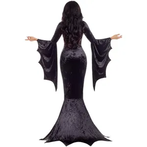Gotische vampier vleermuis vleugel lange jurk Halloween kostuum dames, elegante fluwelen outfit.
