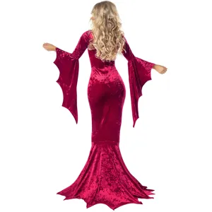 Gotische vampier vleermuismouw fluwelen lange jurk halloween kostuum vrouwen elegante rode cosplay
