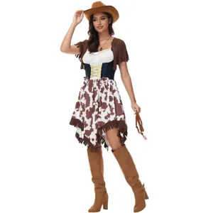 Dames cowgirl kostuum Halloween feestoutfit westerse koemeid cosplay jurk met hoed en franjes