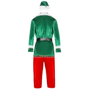 Uomo Costume Elfo di Natale Set Velluto Rosso Verde Top Pantaloni Cintura Cappello