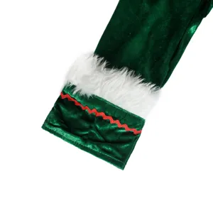 Dettaglio manica costume di Natale velluto verde pelliccia sintetica bianca uomo cosplay