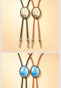 Detail view of vintage western Bolo ties featuring frog and rabbit alloy pendants.