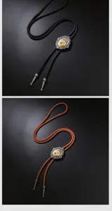 Retro horse head Bolo Tie featuring braided leather cord in black and tan options