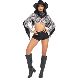 Women Snake Skin Print Fringe Crop Top And Shorts Set Western Cowboy Stage Performance Costume Music Festival Outfit
