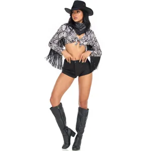 Snake print cowgirl costume fringe crop top shorts festival party stage performance outfit