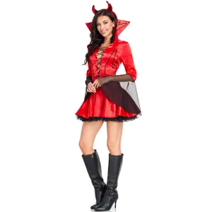 Set costumino sexy da diavoletta di Halloween da donna, abito rosso e cerchietto con corna.